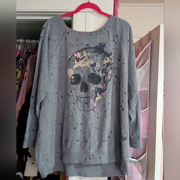 TORRID Gray Skull Graphic Sweatshirt - Picture 2 of 2